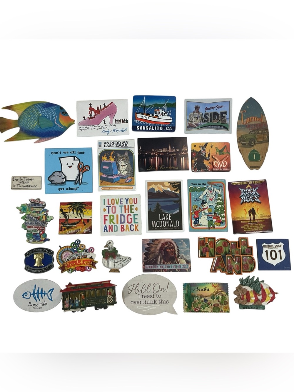 26pc Travel Souvenir Refrigerator Magnet Lot + Tropical Fish Wall Decor Mixed